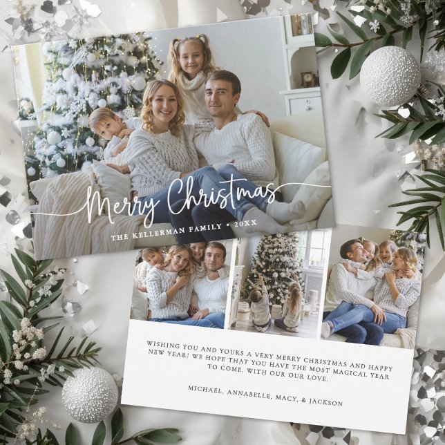 Guión de Feliz Navidad Foto Elegante  (Merry Christmas Script Elegant Photo Holiday Card)