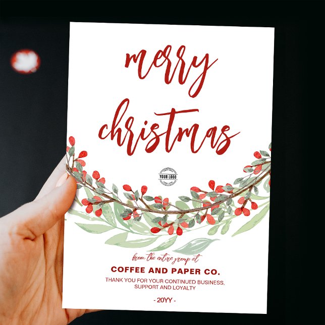 Guión de flores Guión de flores Feliz Navidad (Flower Wreath Script Merry Christmas Business Logo Holiday Card)