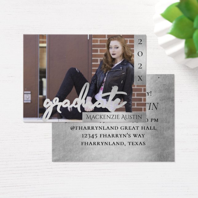 Guión de graduación plateado | Invitación fotográf (Escritorio)