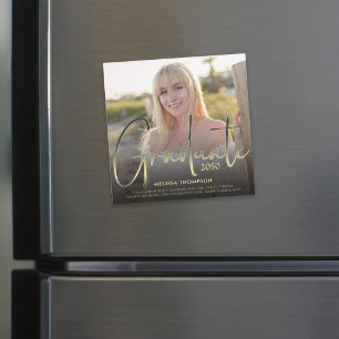 Guión de graduado de oro Foto negra Magnética simp