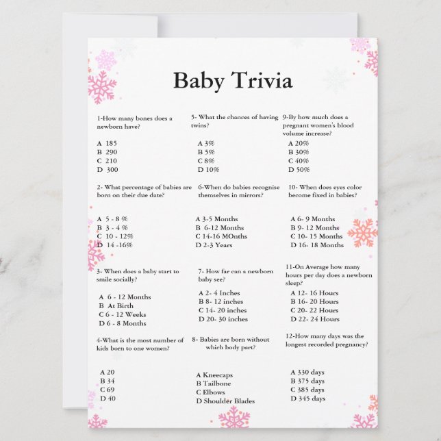 Guión de invierno juego de trivia de bebé juego de (Anverso)