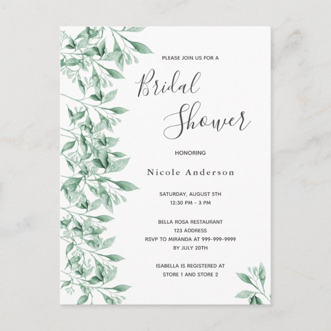 Guión de invitación botánica para la ducha de novi (Anverso)