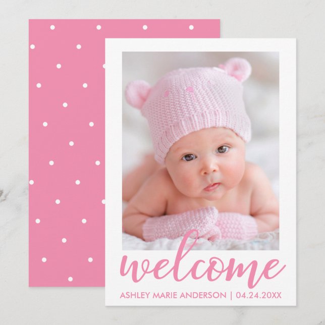 Guión de Invitación de bienvenida con puntos rosad (Anverso / Reverso)