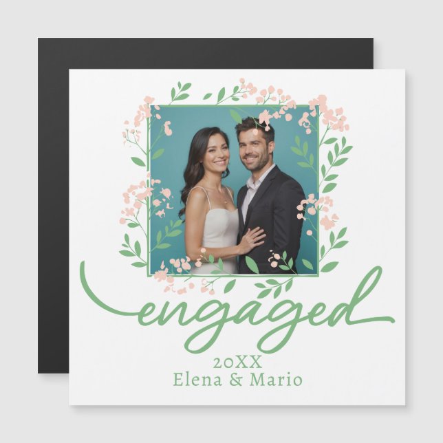 Guión de Invitación de compromiso floral de foto p (Anverso/Reverso)