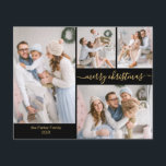 Guión de Moda de presupuesto 5 tarjetas de Navidad<br><div class="desc">Presupuestado, Minimalista, elegante caligrafía Black y Gold Script 5 Collage de fotos "Feliz Navidad" Script Tarjeta delgada de vacaciones. Esta festividad, simple, caprichosa plantilla de cinco (5) fotos de tarjetas de vacaciones (en la foto delantera y trasera 1 foto) presenta un collage de fotos de la cuadrícula de la bonito...</div>