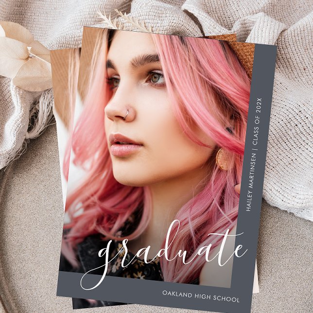 Guión de moda Dos Invitación de Graduación Azul Fo (Subido por el creador)