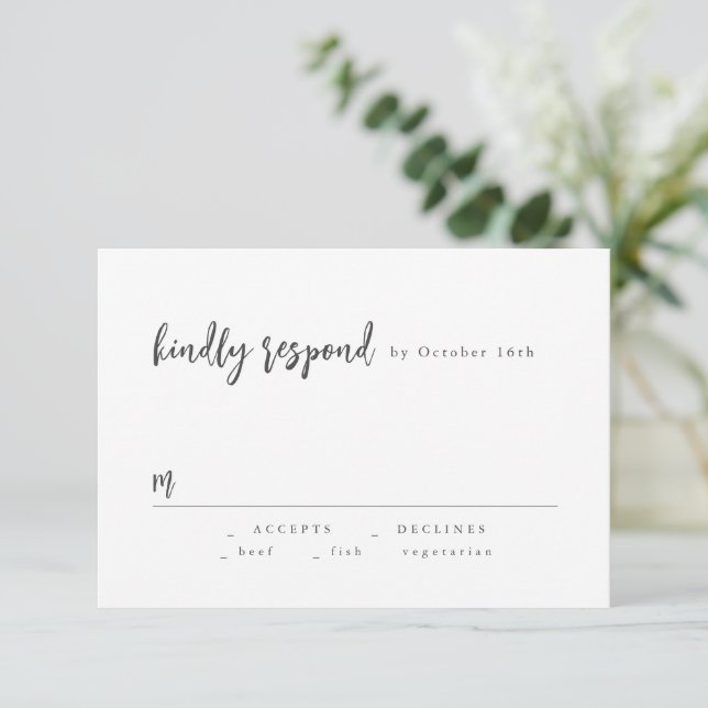 Guión de Moda moderna Boda Minimalista RSVP (Anverso de pie)