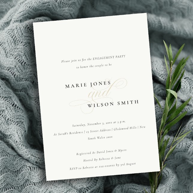 Guión de Moda simple Invitación de compromiso blan (Subido por el creador)