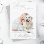 Guión de Navidad Gris Gris Gris plateado Foto míni<br><div class="desc">Elegante y romántica caligrafía rápida con una foto y un patrón impecable en la parte trasera. Para una personalización más avanzada de este diseño,  haga clic en el BOTÓN HERRAMIENTA DE DISEÑO AZUL de arriba.</div>