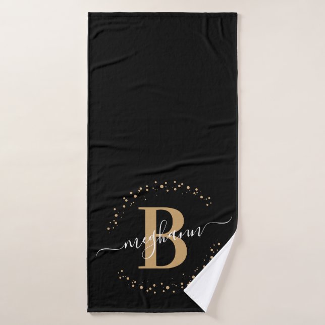 Guión de nombre de oro negro moderno (Toalla de baño)