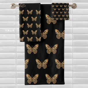 Guión de nombre de patrón de mariposas de oro negr