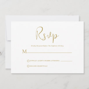Guión de oro caprichoso en la tarjeta RSVP blanca
