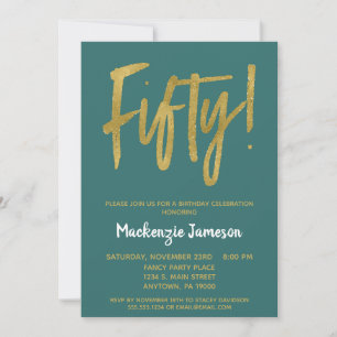 Guión de oro verde azulado 50.ª invitación a fiest