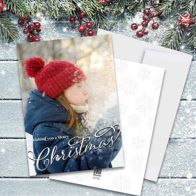 Guión de pincel Fotos de Navidad de Feliz (Merry Christmas silver calligraphy script block lettering. )