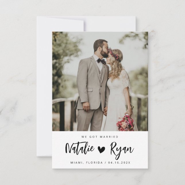 guión de pincel invitación boda blanco y negro (Anverso)