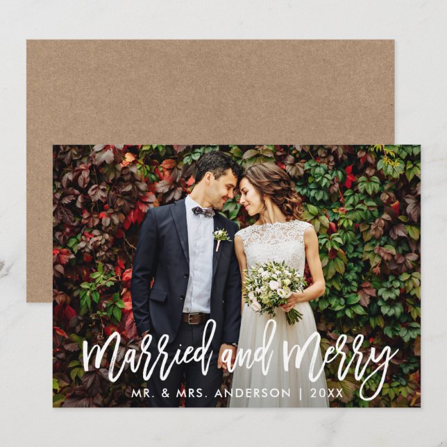 Guión de pincel Kraft casado y tarjeta navideña de (Anverso / Reverso)