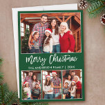 Guión de pincel moderno 4 fotos Feliz Navidad Verd<br><div class="desc">Guión de pincel moderno 4 Collage de fotos de la familia de fotos - Tarjeta navideña navideña - Fondo verde del bosque</div>
