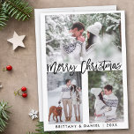 Guión de pincel moderno foto Feliz Navidad<br><div class="desc">Guión de pincel moderno Tarjeta de fotos de la pareja de navidad de merry</div>