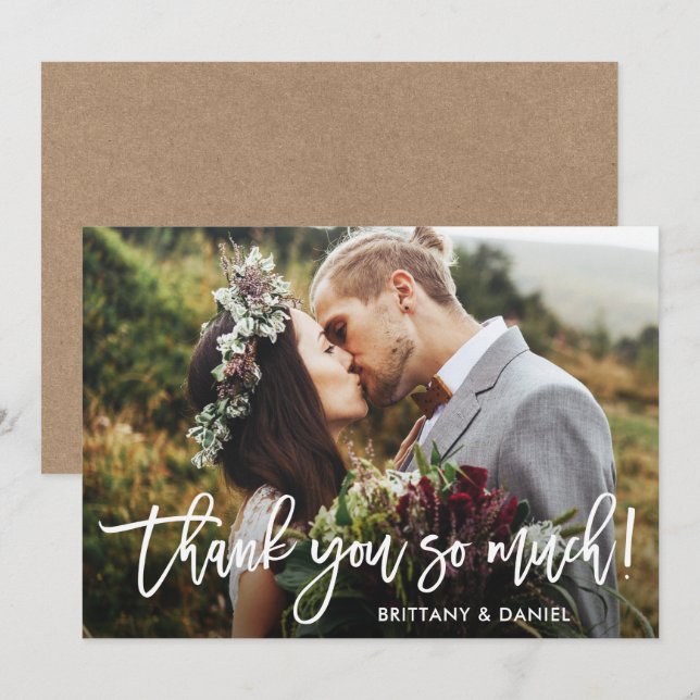 Guión De Pincel Muchas Gracias Tarjeta Kraft Boda (Anverso / Reverso)