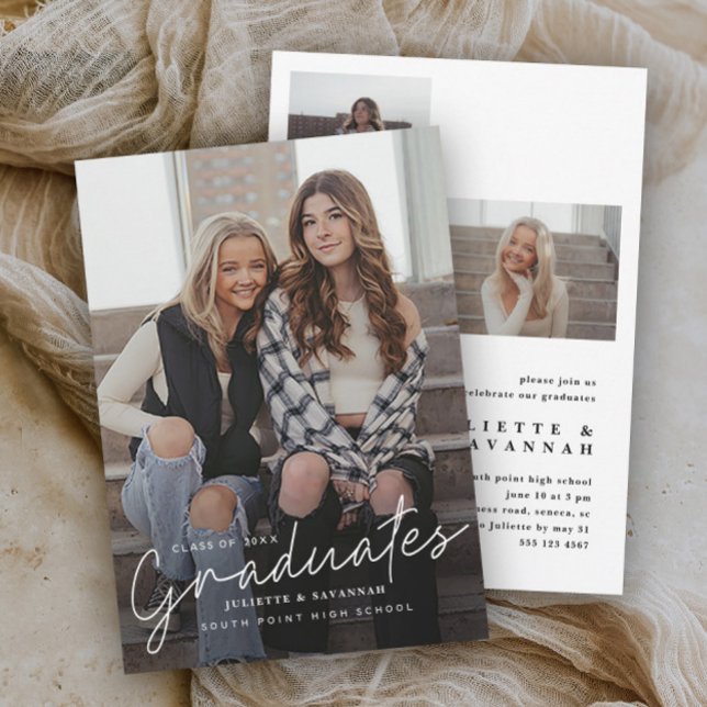 Guión de varias invitaciones de graduación (Handwritten multiple graduate photo graduation invitations.)