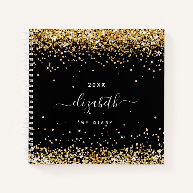 Guión del nombre del confetti de oro negro diario (Anverso)