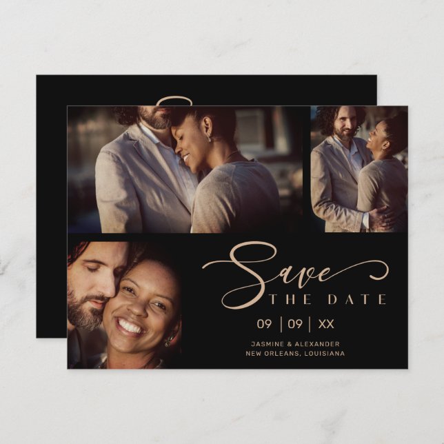 Guión divertido del Boda de Collage de tres fotos  (Anverso / Reverso)