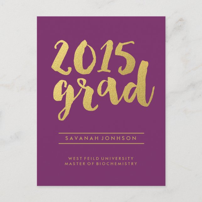 Guión dorado de moda | Postal de foto de graduado  (Anverso)