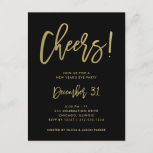 Guión dorado en negro Invitación de Fiesta de Añ