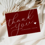 guión elegante burgundy boda tarjeta de agradecimi<br><div class="desc">Una tarjeta de agradecimiento boda moderna con un guión blanco maravilloso en un fondo burdeos. Añade un mensaje personal de agradecimiento a tus invitados.</div>