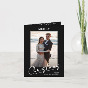 Guión elegante de Feliz Navidad en foto negra dobl