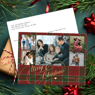 Guión elegante Feliz Navidad 5 foto de plaid rojo