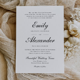 Guión elegante Invitación a la boda blanca negra