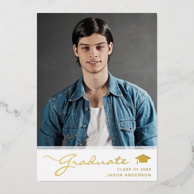 Guión elegante moderno para Grad | Tarjeta fotográ (Anverso)