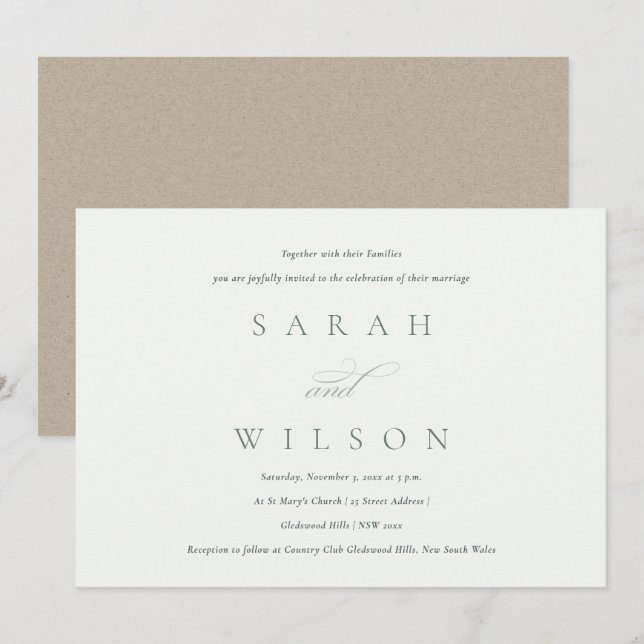 Guión elegante simple Invitación a la boda blanca  (Anverso / Reverso)