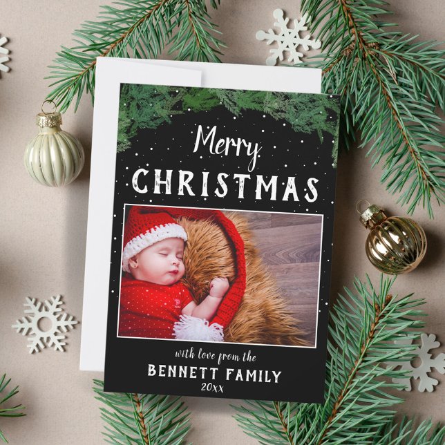 Guion Feliz Navidad Pino Negro Foto Copo de Nieve (Subido por el creador)