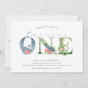 Guión floral acuarela primera invitación de cumple