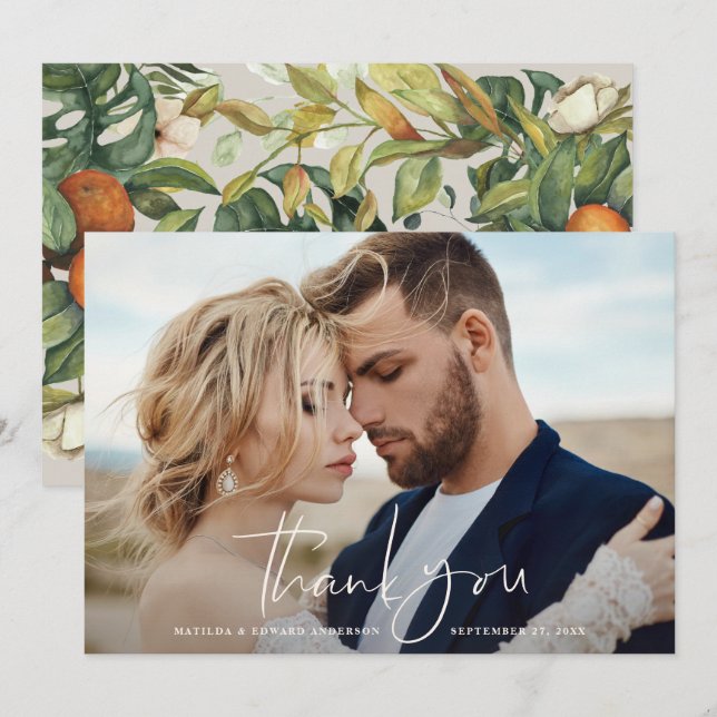 Guión foto boda agradecimiento cítrico botánico (Anverso / Reverso)