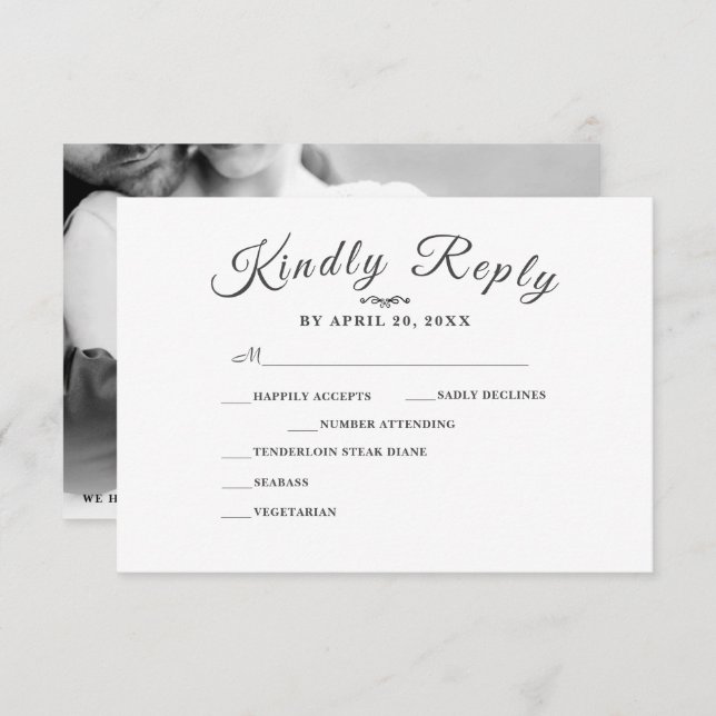 Guión M simple y elegante | Tarjeta RSVP de boda m (Anverso / Reverso)