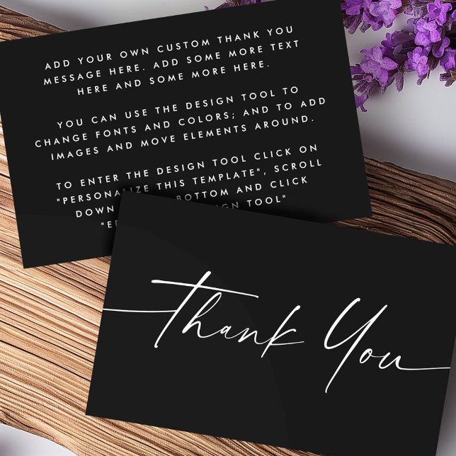 Guión manuscrito mini negro tarjeta de agradecimie (Handwritten script black mini thank you card)
