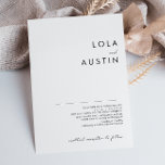 Guión Minimalista moderno Invitación a la boda<br><div class="desc">Esta invitación a la boda Minimalista de escritura moderna es perfecta para su boda elegante. Su diseño abstracto sencillo y único, acompañado de un guión minimalista contemporáneo y una paleta de colores blanco y negro, le confiere a este producto una sensación de lujo formal y elegante, al tiempo que se...</div>