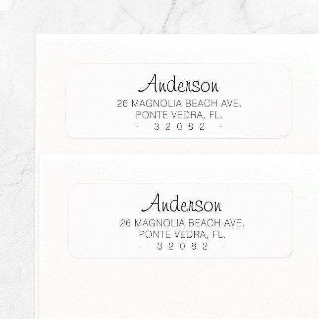 Guión mínimo moderno 04 | Etiqueta de dirección de (Modern handlettered name minimal basic font mix return address label design in black and white.)