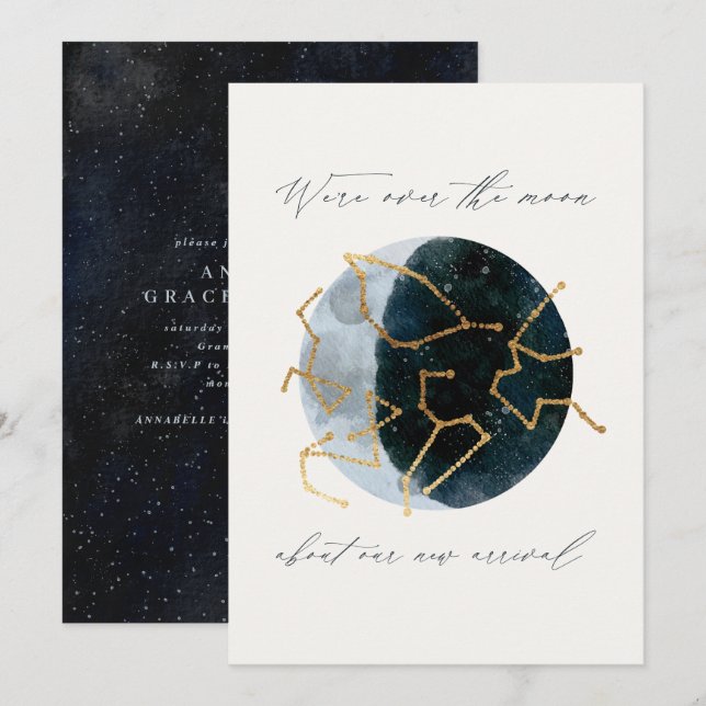 Guión moderno acuarela estrella lunar celestial (Anverso / Reverso)