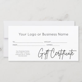 Guión moderno Certificado de regalo comercial con 