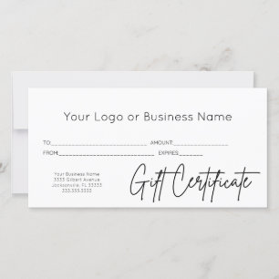Guión moderno Certificado de regalo comercial con 