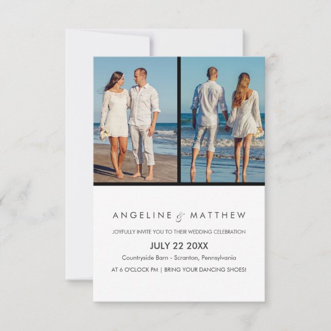 Guión moderno Dos Invitación a la Boda Fotográfica (Anverso)