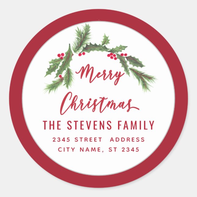 Guión moderno Etiqueta roja Feliz Navidad (Anverso)