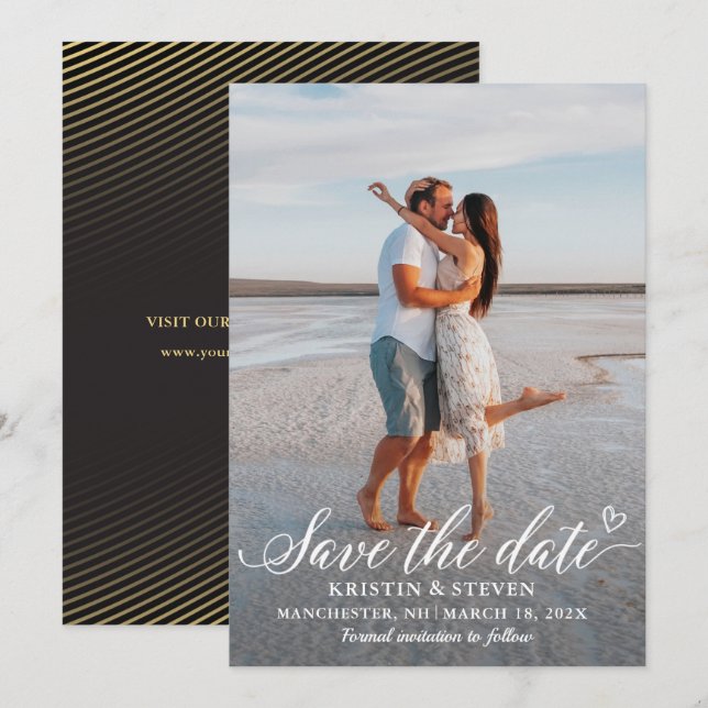 Guión moderno Foto de oro negro Guardar la tarjeta (Anverso / Reverso)