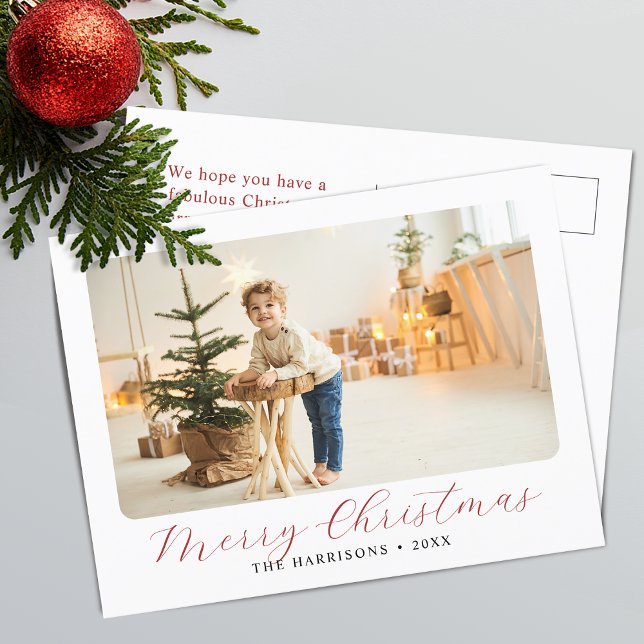 Guión moderno Fotos de Navidad de Feliz Feliz Navi (Modern Script Merry Christmas Photo Holiday Postcard)