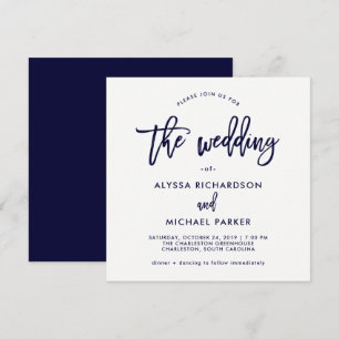 Guión moderno Invitación a la boda azul de la Ma