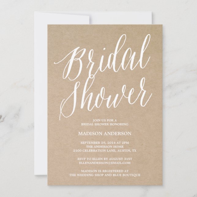 Guión moderno | Invitación a la ducha de novia (Anverso)